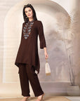 Solid Viscose Rayon Kurta Set with Ethnic Embroidery