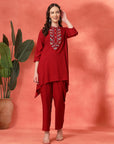 Solid Viscose Rayon Kurta Set with Ethnic Embroidery