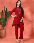 Solid Viscose Rayon Kurta Set with Ethnic Embroidery
