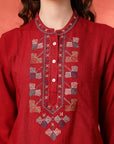 Solid Viscose Rayon Kurta Set with Ethnic Embroidery