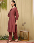 Zari Embroidered Blended Kurta Set with Full Sleeves & Palazzo