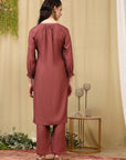 Zari Embroidered Blended Kurta Set with Full Sleeves & Palazzo