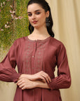 Zari Embroidered Blended Kurta Set with Full Sleeves & Palazzo