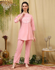Cotton Blend Embroidered Tunic Co-Ord Set with Palazzo