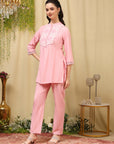 Cotton Blend Embroidered Tunic Co-Ord Set with Palazzo