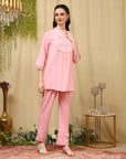 Cotton Blend Embroidered Tunic Co-Ord Set with Palazzo