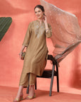 Zari Embroidered Kurta Set with Pocketed Palazzo and Printed Dupatta