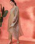 Zari Embroidered Kurta Set with Pocketed Palazzo and Printed Dupatta