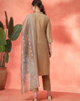 Zari Embroidered Kurta Set with Pocketed Palazzo and Printed Dupatta