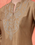Zari Embroidered Kurta Set with Pocketed Palazzo and Printed Dupatta