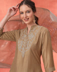 Zari Embroidered Kurta Set with Pocketed Palazzo and Printed Dupatta