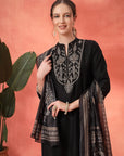 Zari Embroidered Kurta Set with Pocketed Palazzo and Printed Dupatta