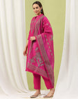 Zari Embroidered Kurta Set with Pocketed Palazzo and Printed Dupatta