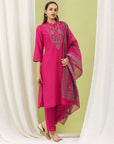 Zari Embroidered Kurta Set with Pocketed Palazzo and Printed Dupatta