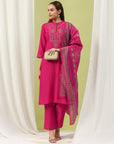 Zari Embroidered Kurta Set with Pocketed Palazzo and Printed Dupatta