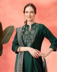 Zari Embroidered Kurta Set with Pocketed Palazzo and Printed Dupatta