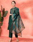 Zari Embroidered Kurta Set with Pocketed Palazzo and Printed Dupatta