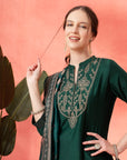 Zari Embroidered Kurta Set with Pocketed Palazzo and Printed Dupatta