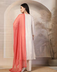 Embroidered Cotton Blend Kurta Set with Palazzo and Lace-Trimmed Dupatta