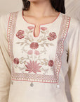 Embroidered Cotton Blend Kurta Set with Palazzo and Lace-Trimmed Dupatta