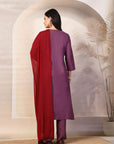 Embroidered Cotton Blend Kurta Set with Palazzo and Lace-Trimmed Dupatta