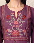 Embroidered Cotton Blend Kurta Set with Palazzo and Lace-Trimmed Dupatta