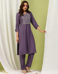 Solid A-Line Kurta Set with Print Patch Embroidery