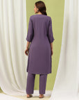 Solid A-Line Kurta Set with Print Patch Embroidery