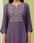 Solid A-Line Kurta Set with Print Patch Embroidery