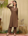 Embroidered Wool Blend Kurta Set with Full Sleeves