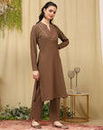 Embroidered Wool Blend Kurta Set with Full Sleeves