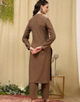 Embroidered Wool Blend Kurta Set with Full Sleeves