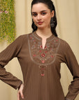Embroidered Wool Blend Kurta Set with Full Sleeves