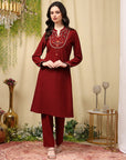 Embroidered Wool Blend Kurta Set with Full Sleeves