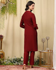 Embroidered Wool Blend Kurta Set with Full Sleeves