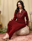 Embroidered Wool Blend Kurta Set with Full Sleeves