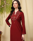 Embroidered Wool Blend Kurta Set with Full Sleeves