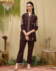 Thread Embroidered Cotton Blend Co-Ord Set with Lace