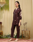 Thread Embroidered Cotton Blend Co-Ord Set with Lace