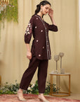 Thread Embroidered Cotton Blend Co-Ord Set with Lace