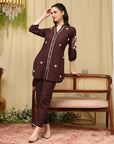 Thread Embroidered Cotton Blend Co-Ord Set with Lace