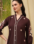 Thread Embroidered Cotton Blend Co-Ord Set with Lace