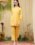 Thread Embroidered Cotton Blend Co-Ord Set with Lace