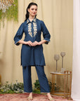Embroidered Art Silk Co-Ord Set with Lace Accents