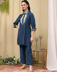 Embroidered Art Silk Co-Ord Set with Lace Accents