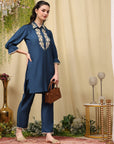 Embroidered Art Silk Co-Ord Set with Lace Accents