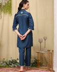 Embroidered Art Silk Co-Ord Set with Lace Accents