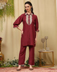 Embroidered Art Silk Co-Ord Set with Lace Accents