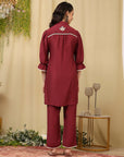 Embroidered Art Silk Co-Ord Set with Lace Accents