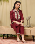 Embroidered Art Silk Co-Ord Set with Lace Accents